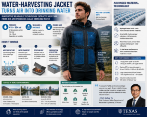 Jacket harvests up to 30 ounces of drinkable water a day out of thin air