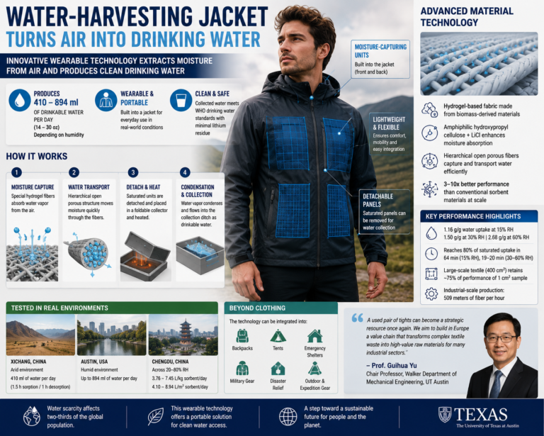 Jacket harvests up to 30 ounces of drinkable water a day out of thin air